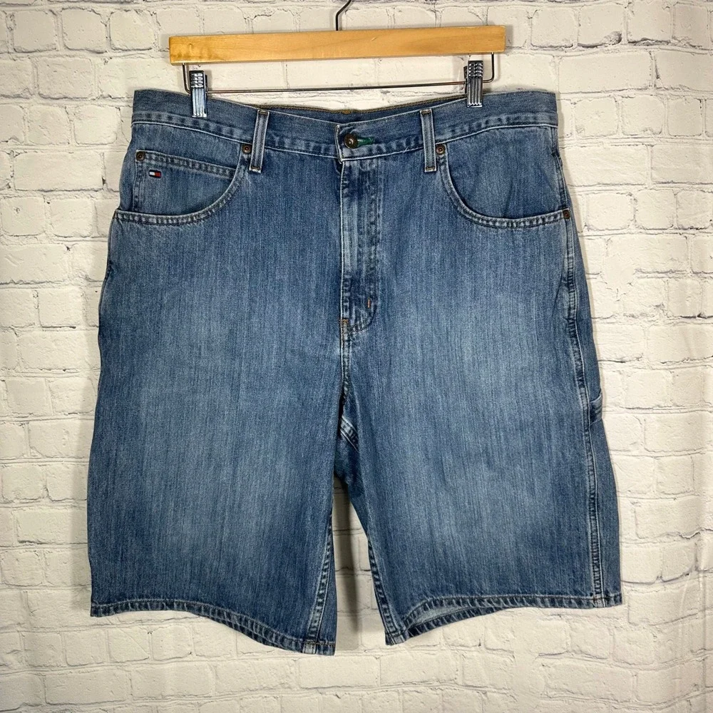 Tommy‎ Hilfiger Mens Carpenter Denim Shorts Medium Wash Blue Utility 36